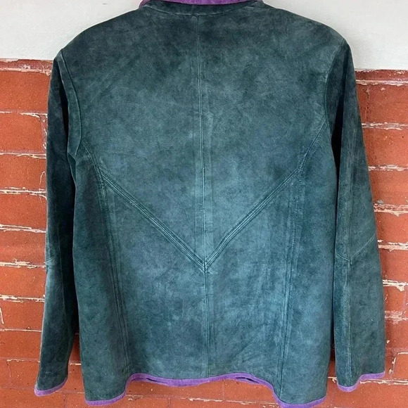 Linea by Louis Dell’olio Vintage Green Suede Jacket with Purple Floral - Picture 4 of 14